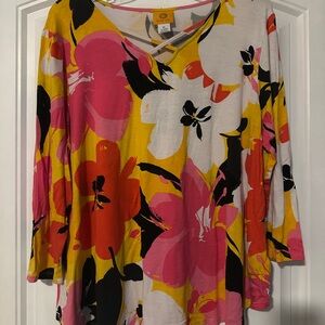 Ruby Rd. Women's Floral Top - Pink, Yellow, Black, White